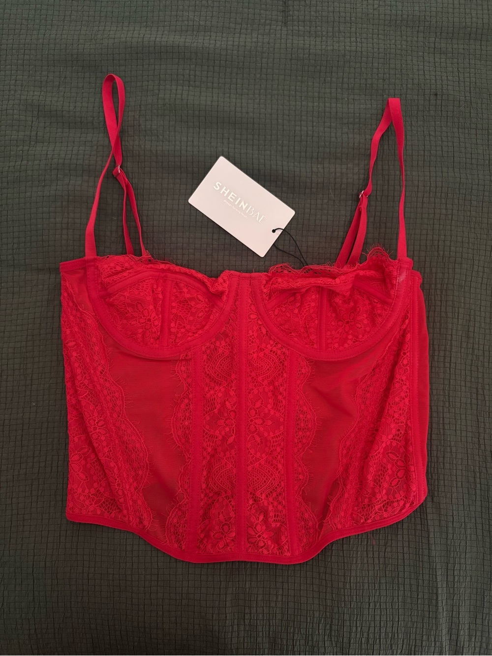 SHEIN Hot Pink Lace Bustier Crop Top